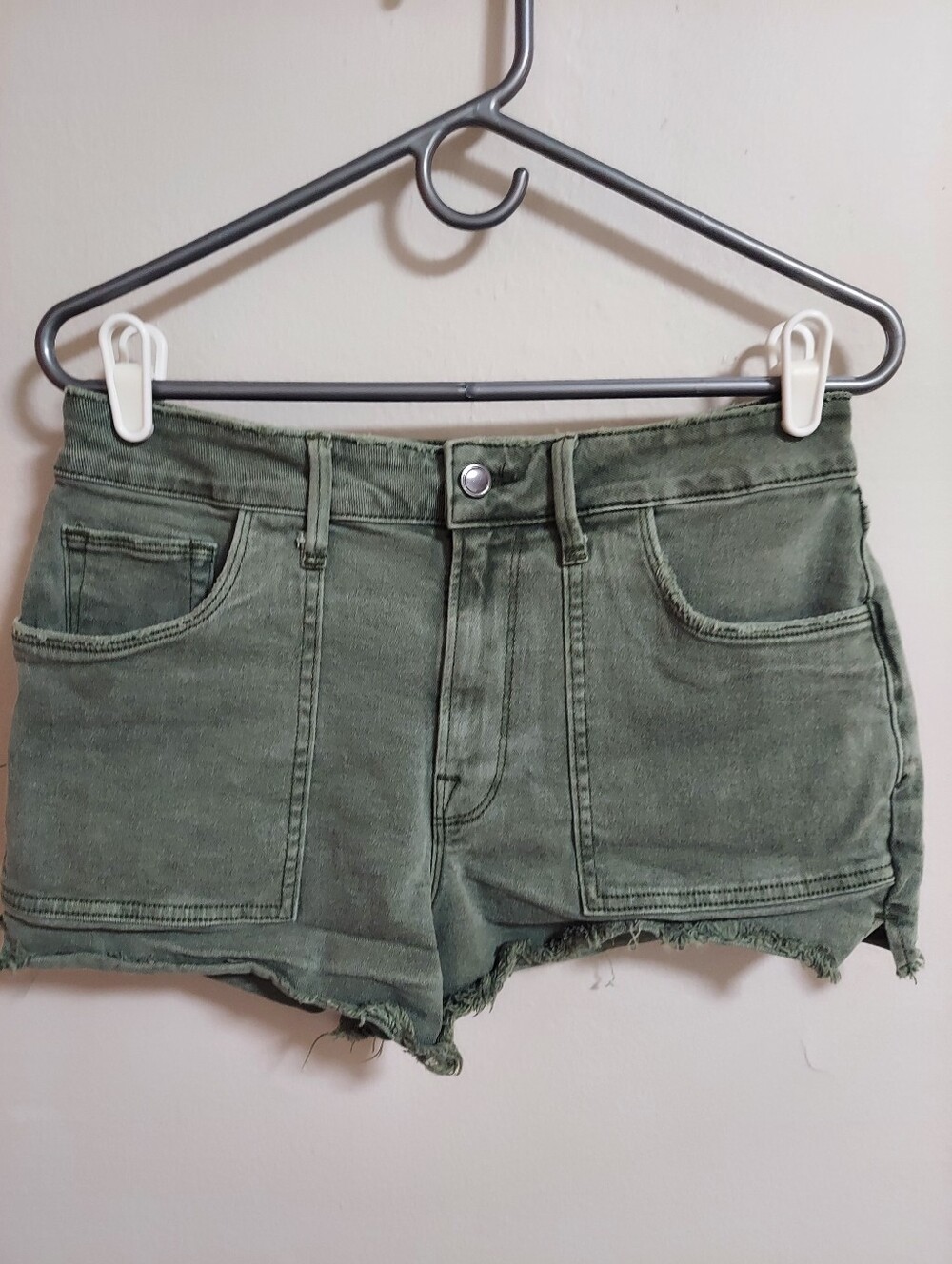 Good American Olive Green High-Rise Denim Cutoff Shorts